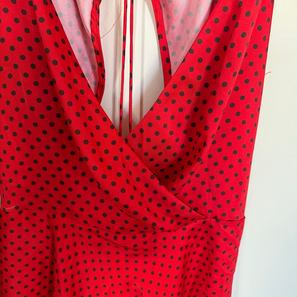 ZARA Polka Dot Red Open Crossover Back Mini Cocktail Satin Dress Preppy Summer - Picture 11 of 16